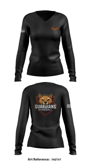 Womens Long Sleeve Vneck Shirt, Guardians Baseball, Baseball, Teamtime, Team time, sublimation, custom sports apparel, team uniforms, spirit wear, spiritwear, sports uniforms, custom shirts, team store, custom team store, fundraiser sports, apparel fundraiser