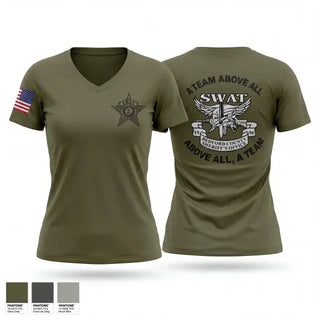 Womens Short Sleeve Vneck Shirt, Bedford County Sheriff SWAT, Police, Teamtime, Team time, sublimation, custom sports apparel, team uniforms, spirit wear, spiritwear, sports uniforms, custom shirts, team store, custom team store, fundraiser sports, apparel fundraiser