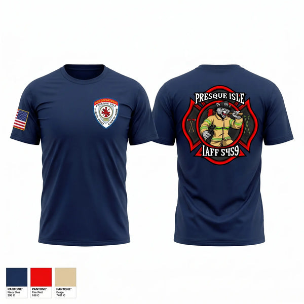Old School Cotton Feel Shirt, Presque Isle Fire Department, Fire Department, Teamtime, Team time, sublimation, custom sports apparel, team uniforms, spirit wear, spiritwear, sports uniforms, custom shirts, team store, custom team store, fundraiser sports, apparel fundraiser