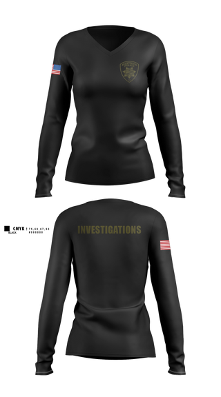 Womens Long Sleeve Vneck Shirt, Brentwood Police Investigations, Police, Teamtime, Team time, sublimation, custom sports apparel, team uniforms, spirit wear, spiritwear, sports uniforms, custom shirts, team store, custom team store, fundraiser sports, apparel fundraiser