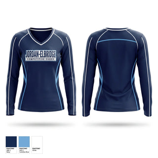 Womens Long Sleeve Vneck Shirt, Jordan-Elbridge varsity, Cheer, Teamtime, Team time, sublimation, custom sports apparel, team uniforms, spirit wear, spiritwear, sports uniforms, custom shirts, team store, custom team store, fundraiser sports, apparel fundraiser