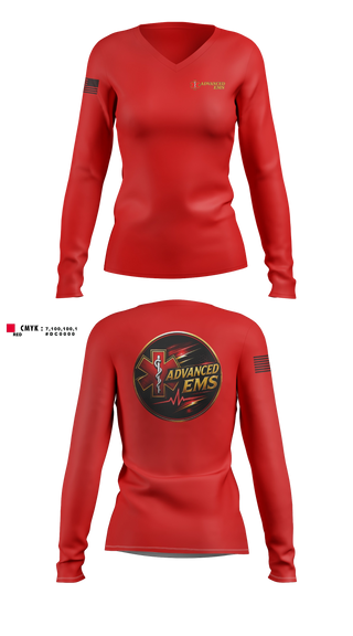 Womens Long Sleeve Vneck Shirt, Advanced EMS, EMS/EMT, Teamtime, Team time, sublimation, custom sports apparel, team uniforms, spirit wear, spiritwear, sports uniforms, custom shirts, team store, custom team store, fundraiser sports, apparel fundraiser