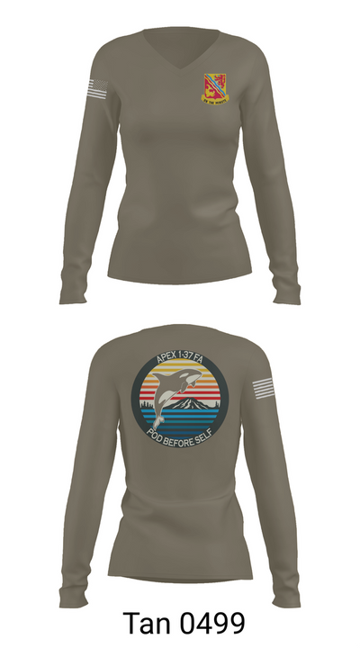 A BTRY, 1-37FAR 4037747 Women's Long Sleeve V-neck Shirt - 77