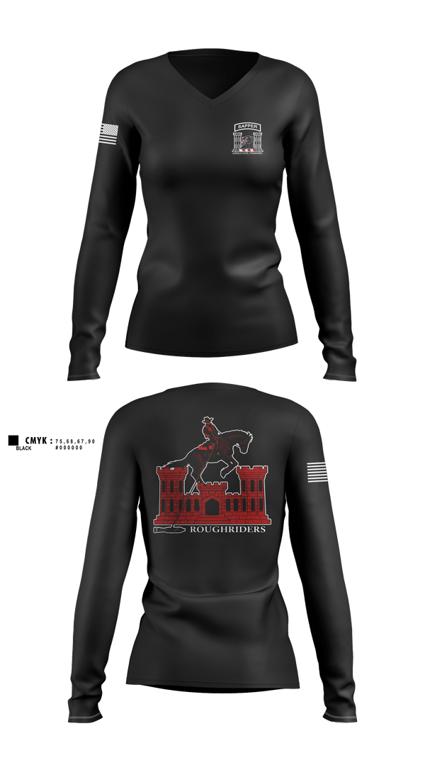 Womens Long Sleeve Vneck Shirt, 630th Engineer Clearance Company, Army, Teamtime, Team time, sublimation, custom sports apparel, team uniforms, spirit wear, spiritwear, sports uniforms, custom shirts, team store, custom team store, fundraiser sports, apparel fundraiser