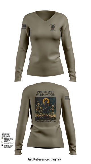 Womens Long Sleeve Vneck Shirt, 208th RTI MED TRNG CO Class 25-002, , Teamtime, Team time, sublimation, custom sports apparel, team uniforms, spirit wear, spiritwear, sports uniforms, custom shirts, team store, custom team store, fundraiser sports, apparel fundraiser
