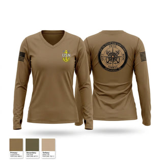 Womens Long Sleeve Vneck Shirt, Corry Station Chiefs, Navy, Teamtime, Team time, sublimation, custom sports apparel, team uniforms, spirit wear, spiritwear, sports uniforms, custom shirts, team store, custom team store, fundraiser sports, apparel fundraiser