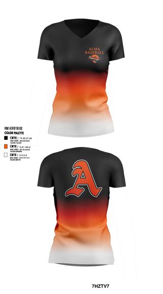 Womens Short Sleeve Vneck Shirt, Alma, Baseball, Teamtime, Team time, sublimation, custom sports apparel, team uniforms, spirit wear, spiritwear, sports uniforms, custom shirts, team store, custom team store, fundraiser sports, apparel fundraiser