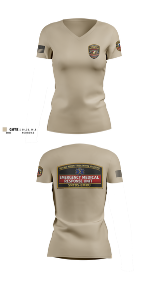 Womens Short Sleeve Vneck Shirt, Sicangu Nation Tribal Defense Solutions Emergency Medical Response Unit (SNTDS‑EMRU), EMS/EMT, Teamtime, Team time, sublimation, custom sports apparel, team uniforms, spirit wear, spiritwear, sports uniforms, custom shirts, team store, custom team store, fundraiser sports, apparel fundraiser