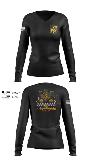 Womens Long Sleeve Vneck Shirt, Pittsburgh Police NFL Draft 2026, Police, Teamtime, Team time, sublimation, custom sports apparel, team uniforms, spirit wear, spiritwear, sports uniforms, custom shirts, team store, custom team store, fundraiser sports, apparel fundraiser