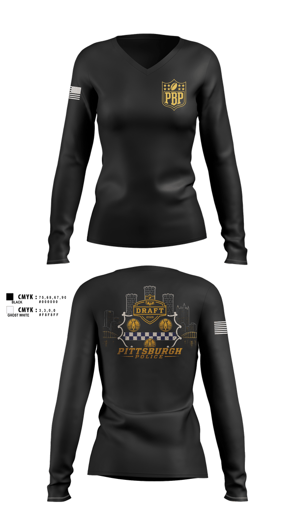 Womens Long Sleeve Vneck Shirt, Pittsburgh Police NFL Draft 2026, Police, Teamtime, Team time, sublimation, custom sports apparel, team uniforms, spirit wear, spiritwear, sports uniforms, custom shirts, team store, custom team store, fundraiser sports, apparel fundraiser