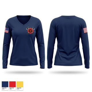 Womens Long Sleeve Vneck Shirt, Palisade Fire Department, Fire Department, Teamtime, Team time, sublimation, custom sports apparel, team uniforms, spirit wear, spiritwear, sports uniforms, custom shirts, team store, custom team store, fundraiser sports, apparel fundraiser