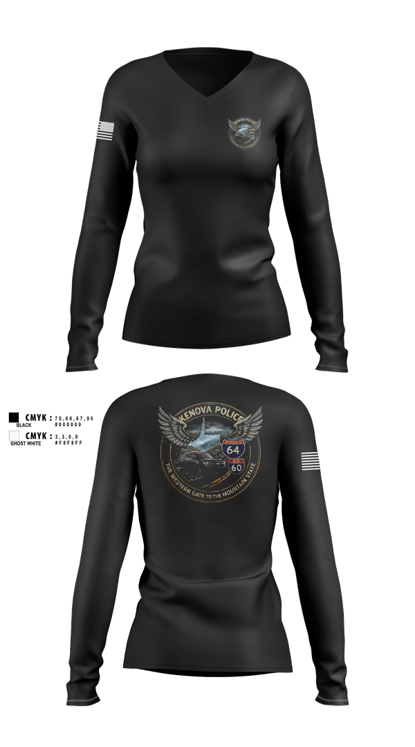 Womens Long Sleeve Vneck Shirt, Kenova Police Department, Police, Teamtime, Team time, sublimation, custom sports apparel, team uniforms, spirit wear, spiritwear, sports uniforms, custom shirts, team store, custom team store, fundraiser sports, apparel fundraiser