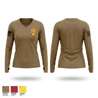 Womens Long Sleeve Vneck Shirt, 111 MEB, Army, Teamtime, Team time, sublimation, custom sports apparel, team uniforms, spirit wear, spiritwear, sports uniforms, custom shirts, team store, custom team store, fundraiser sports, apparel fundraiser