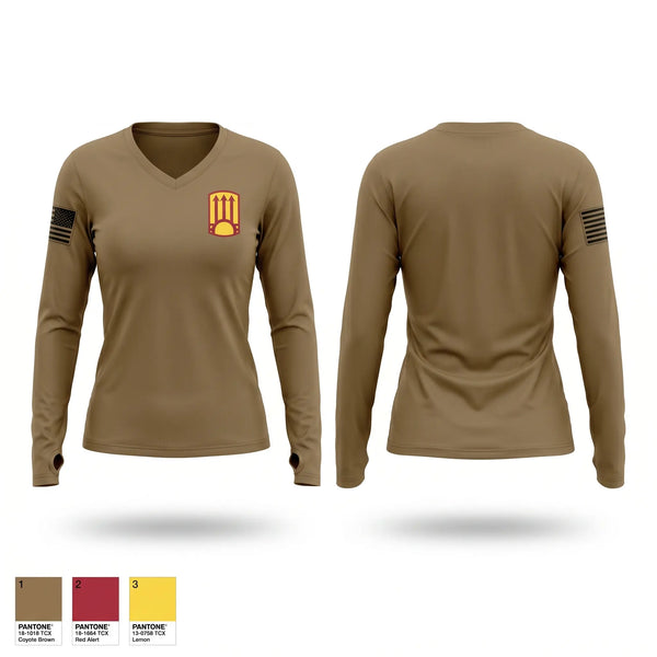 Womens Long Sleeve Vneck Shirt, 111 MEB, Army, Teamtime, Team time, sublimation, custom sports apparel, team uniforms, spirit wear, spiritwear, sports uniforms, custom shirts, team store, custom team store, fundraiser sports, apparel fundraiser