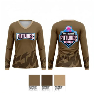 Womens Long Sleeve Vneck Shirt, Logos, Baseball, Teamtime, Team time, sublimation, custom sports apparel, team uniforms, spirit wear, spiritwear, sports uniforms, custom shirts, team store, custom team store, fundraiser sports, apparel fundraiser