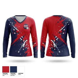 Womens Long Sleeve Vneck Shirt, South Bay Rebels, Baseball, Teamtime, Team time, sublimation, custom sports apparel, team uniforms, spirit wear, spiritwear, sports uniforms, custom shirts, team store, custom team store, fundraiser sports, apparel fundraiser