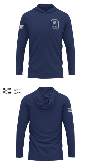 Long Sleeve hooded sunshirt, Rockville City Police, Police, Teamtime, Team time, sublimation, custom sports apparel, team uniforms, spirit wear, spiritwear, sports uniforms, custom shirts, team store, custom team store, fundraiser sports, apparel fundraiser