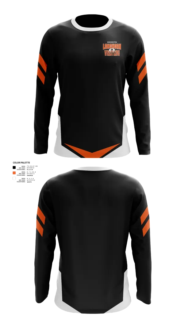 Long Sleeve Performance Shirt, Dorchester Longhorn Wrestling, Wrestling, Teamtime, Team time, sublimation, custom sports apparel, team uniforms, spirit wear, spiritwear, sports uniforms, custom shirts, team store, custom team store, fundraiser sports, apparel fundraiser