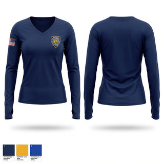 Womens Long Sleeve Vneck Shirt, Queens District Attorney Squad, Police, Teamtime, Team time, sublimation, custom sports apparel, team uniforms, spirit wear, spiritwear, sports uniforms, custom shirts, team store, custom team store, fundraiser sports, apparel fundraiser