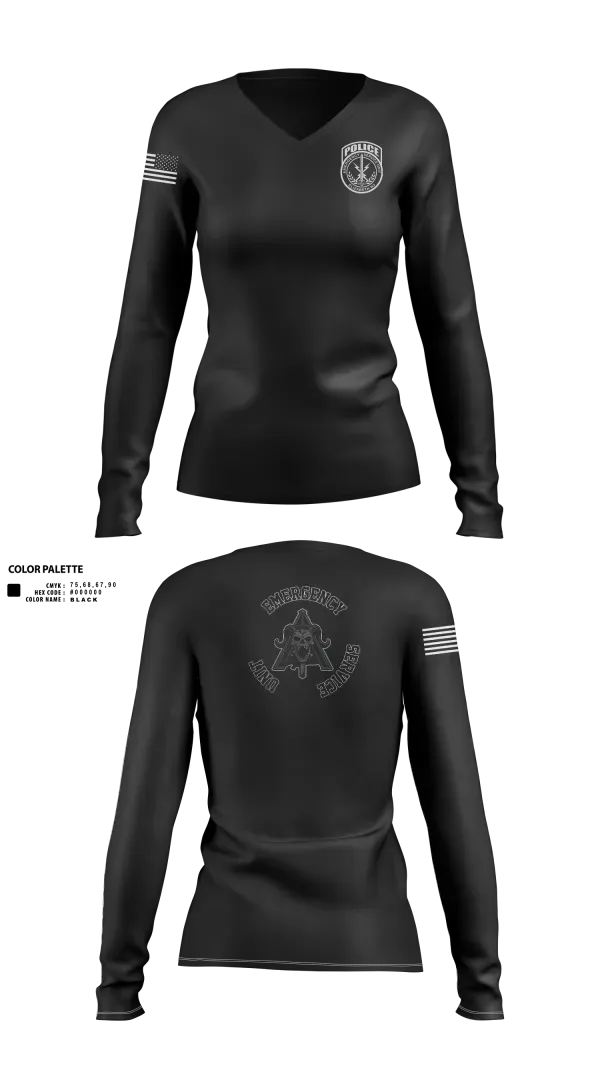 Womens Long Sleeve Vneck Shirt, Emergency Service Unit, Police, Teamtime, Team time, sublimation, custom sports apparel, team uniforms, spirit wear, spiritwear, sports uniforms, custom shirts, team store, custom team store, fundraiser sports, apparel fundraiser