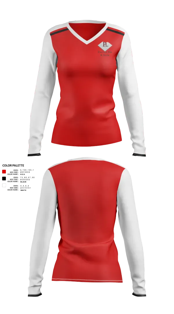 Womens Long Sleeve Vneck Shirt, Pro-Lux Tile & Stone, , Teamtime, Team time, sublimation, custom sports apparel, team uniforms, spirit wear, spiritwear, sports uniforms, custom shirts, team store, custom team store, fundraiser sports, apparel fundraiser