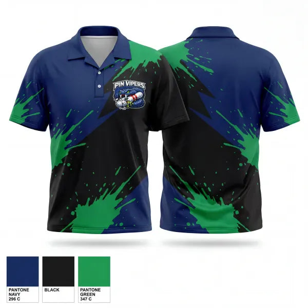 Short Sleeve Bowling Jersey, Pin vipers, Bowling, Teamtime, Team time, sublimation, custom sports apparel, team uniforms, spirit wear, spiritwear, sports uniforms, custom shirts, team store, custom team store, fundraiser sports, apparel fundraiser