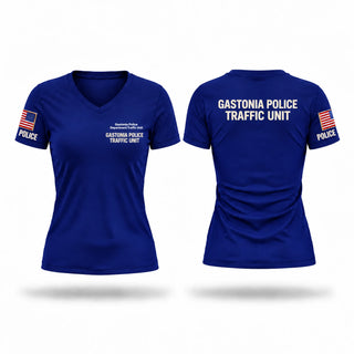Womens Short Sleeve Vneck Shirt, Gastonia Police Department Traffic Unit, Police, Teamtime, Team time, sublimation, custom sports apparel, team uniforms, spirit wear, spiritwear, sports uniforms, custom shirts, team store, custom team store, fundraiser sports, apparel fundraiser