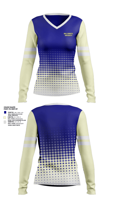 Womens Long Sleeve Vneck Shirt, Oral Roberts University, , Teamtime, Team time, sublimation, custom sports apparel, team uniforms, spirit wear, spiritwear, sports uniforms, custom shirts, team store, custom team store, fundraiser sports, apparel fundraiser