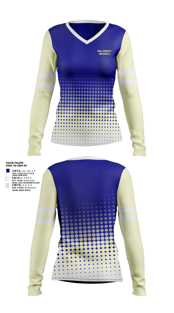 Womens Long Sleeve Vneck Shirt, Oral Roberts University, , Teamtime, Team time, sublimation, custom sports apparel, team uniforms, spirit wear, spiritwear, sports uniforms, custom shirts, team store, custom team store, fundraiser sports, apparel fundraiser