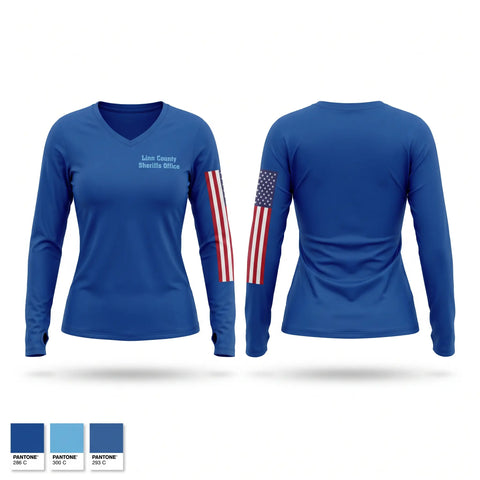 Womens Long Sleeve Vneck Shirt, Linn County Sheriff’s Office, Police, Teamtime, Team time, sublimation, custom sports apparel, team uniforms, spirit wear, spiritwear, sports uniforms, custom shirts, team store, custom team store, fundraiser sports, apparel fundraiser