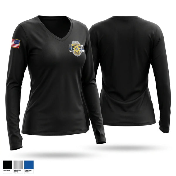 Womens Long Sleeve Vneck Shirt, Hudson Police Department, Police, Teamtime, Team time, sublimation, custom sports apparel, team uniforms, spirit wear, spiritwear, sports uniforms, custom shirts, team store, custom team store, fundraiser sports, apparel fundraiser