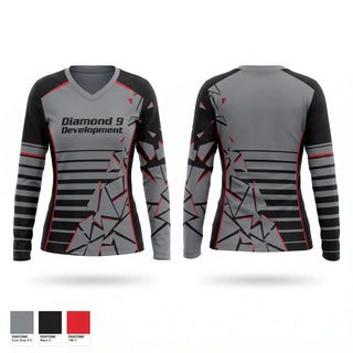 Womens Long Sleeve Vneck Shirt, Diamond 9 Development, Baseball, Teamtime, Team time, sublimation, custom sports apparel, team uniforms, spirit wear, spiritwear, sports uniforms, custom shirts, team store, custom team store, fundraiser sports, apparel fundraiser
