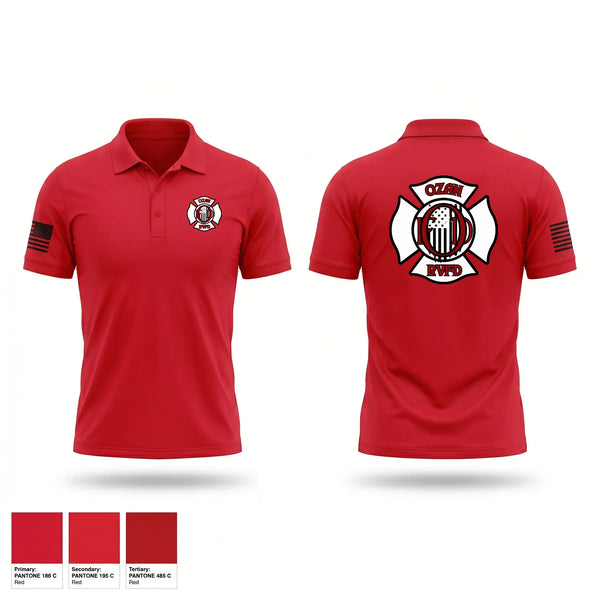 Short Sleeve Performance Polo, Ozan Rural Volunteer Fire Dept, Fire Department, Teamtime, Team time, sublimation, custom sports apparel, team uniforms, spirit wear, spiritwear, sports uniforms, custom shirts, team store, custom team store, fundraiser sports, apparel fundraiser