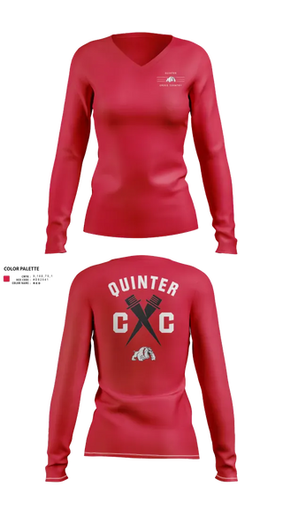 Womens Long Sleeve Vneck Shirt, Quinter Bulldogs, Cross Country, Teamtime, Team time, sublimation, custom sports apparel, team uniforms, spirit wear, spiritwear, sports uniforms, custom shirts, team store, custom team store, fundraiser sports, apparel fundraiser