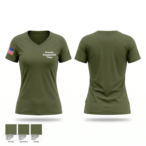 Womens Short Sleeve Vneck Shirt, Oceania Engagement Team, Army, Teamtime, Team time, sublimation, custom sports apparel, team uniforms, spirit wear, spiritwear, sports uniforms, custom shirts, team store, custom team store, fundraiser sports, apparel fundraiser