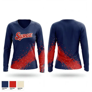 Womens Long Sleeve Vneck Shirt, Fountain Valley Pony Baseball, Baseball, Teamtime, Team time, sublimation, custom sports apparel, team uniforms, spirit wear, spiritwear, sports uniforms, custom shirts, team store, custom team store, fundraiser sports, apparel fundraiser