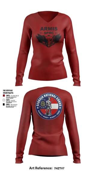 Womens Long Sleeve Vneck Shirt, Armis GANG, National Guard, Teamtime, Team time, sublimation, custom sports apparel, team uniforms, spirit wear, spiritwear, sports uniforms, custom shirts, team store, custom team store, fundraiser sports, apparel fundraiser