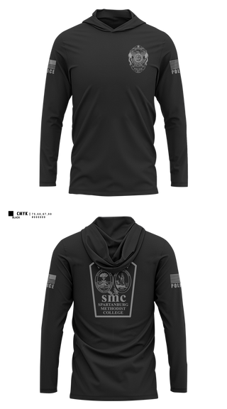 Long Sleeve Performance Shirt with hood, Spartanburg Methodist College Police, Police, Teamtime, Team time, sublimation, custom sports apparel, team uniforms, spirit wear, spiritwear, sports uniforms, custom shirts, team store, custom team store, fundraiser sports, apparel fundraiser