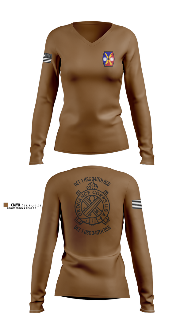 Womens Long Sleeve Vneck Shirt, DET 1 HSC 340TH BSB, Army, Teamtime, Team time, sublimation, custom sports apparel, team uniforms, spirit wear, spiritwear, sports uniforms, custom shirts, team store, custom team store, fundraiser sports, apparel fundraiser