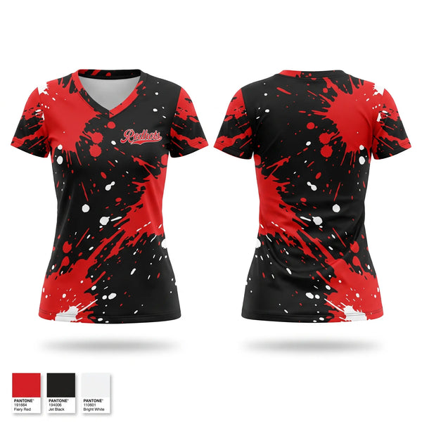 Womens Short Sleeve Vneck Shirt, Redhots, Baseball, Teamtime, Team time, sublimation, custom sports apparel, team uniforms, spirit wear, spiritwear, sports uniforms, custom shirts, team store, custom team store, fundraiser sports, apparel fundraiser