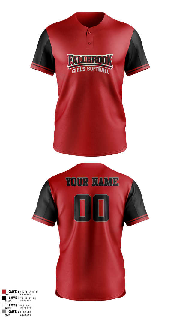 Two Button Softball Jersey, Fallbrook girls softball, Softball, Teamtime, Team time, sublimation, custom sports apparel, team uniforms, spirit wear, spiritwear, sports uniforms, custom shirts, team store, custom team store, fundraiser sports, apparel fundraiser