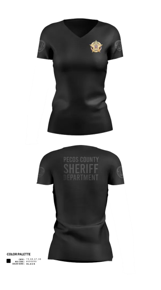 Womens Short Sleeve Vneck Shirt, Pecos County Sheriff’s Office, Police, Teamtime, Team time, sublimation, custom sports apparel, team uniforms, spirit wear, spiritwear, sports uniforms, custom shirts, team store, custom team store, fundraiser sports, apparel fundraiser