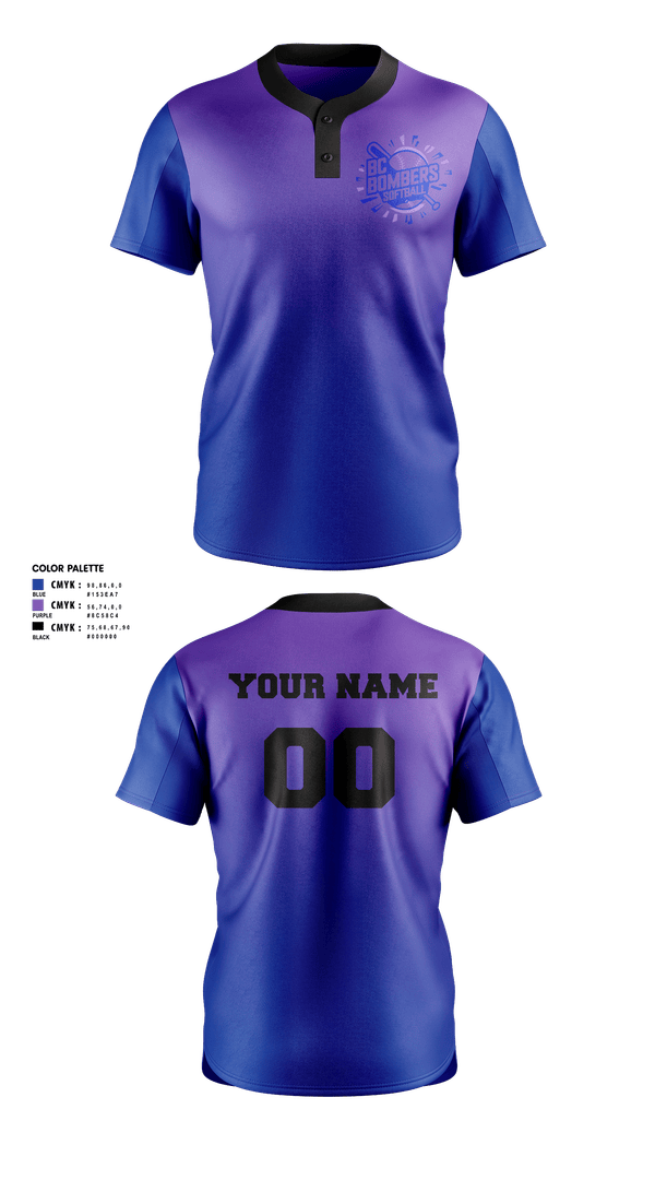 Two Button Softball Jersey, BC Bombers Softball, Softball, Teamtime, Team time, sublimation, custom sports apparel, team uniforms, spirit wear, spiritwear, sports uniforms, custom shirts, team store, custom team store, fundraiser sports, apparel fundraiser
