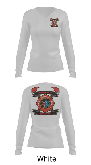 Womens Long Sleeve Vneck Shirt, Downsville fire department, Fire Department, Teamtime, Team time, sublimation, custom sports apparel, team uniforms, spirit wear, spiritwear, sports uniforms, custom shirts, team store, custom team store, fundraiser sports, apparel fundraiser