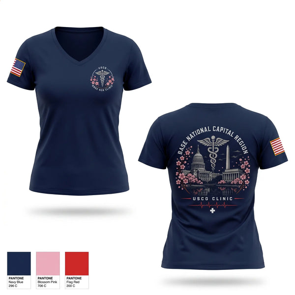 Womens Short Sleeve Vneck Shirt, Base NCR Clinic, Coast Guard, Teamtime, Team time, sublimation, custom sports apparel, team uniforms, spirit wear, spiritwear, sports uniforms, custom shirts, team store, custom team store, fundraiser sports, apparel fundraiser