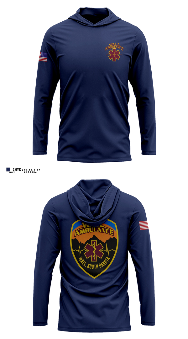 Long Sleeve hooded sunshirt, Wall Ambulance Service, EMS/EMT, Teamtime, Team time, sublimation, custom sports apparel, team uniforms, spirit wear, spiritwear, sports uniforms, custom shirts, team store, custom team store, fundraiser sports, apparel fundraiser