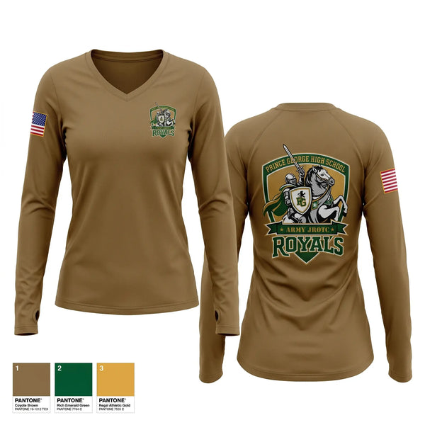 Womens Long Sleeve Vneck Shirt, Royals Battalion, Army, Teamtime, Team time, sublimation, custom sports apparel, team uniforms, spirit wear, spiritwear, sports uniforms, custom shirts, team store, custom team store, fundraiser sports, apparel fundraiser