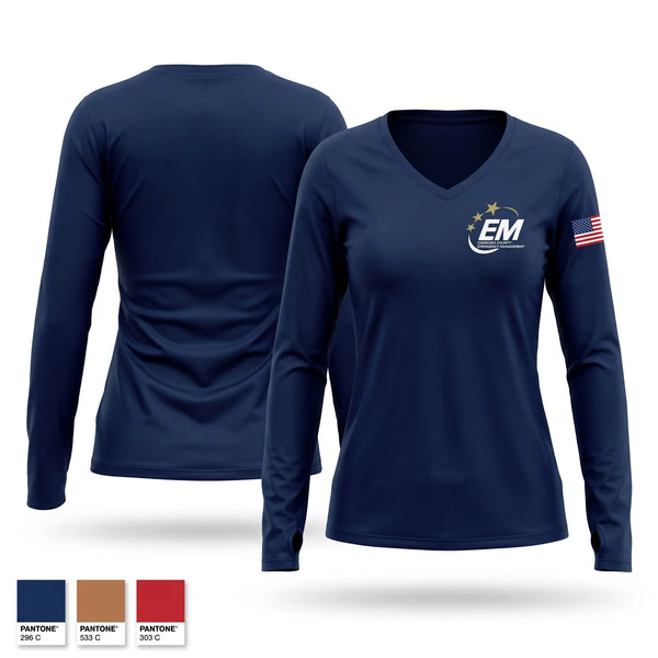 Womens Long Sleeve Vneck Shirt, Cherokee County Emergency Management, Fire Department, Teamtime, Team time, sublimation, custom sports apparel, team uniforms, spirit wear, spiritwear, sports uniforms, custom shirts, team store, custom team store, fundraiser sports, apparel fundraiser