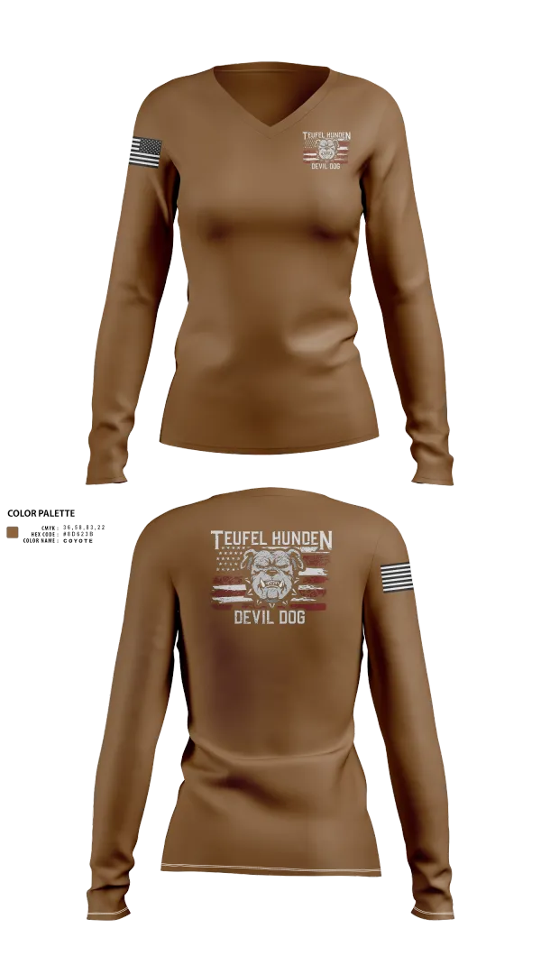 Womens Long Sleeve Vneck Shirt, Kilo co. 3rd Btn 9th Marines, Marines, Teamtime, Team time, sublimation, custom sports apparel, team uniforms, spirit wear, spiritwear, sports uniforms, custom shirts, team store, custom team store, fundraiser sports, apparel fundraiser