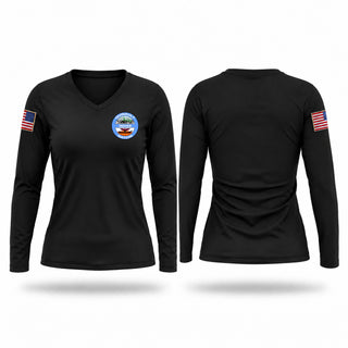 Womens Long Sleeve Vneck Shirt, Quinault Nation Resource Enforcement, Police, Teamtime, Team time, sublimation, custom sports apparel, team uniforms, spirit wear, spiritwear, sports uniforms, custom shirts, team store, custom team store, fundraiser sports, apparel fundraiser